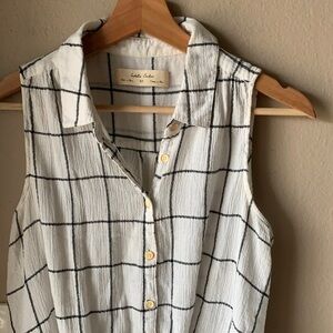 ISABELLA SINCLAIR Cotton Checker Pattern Gauze Sleeveless High Low Top